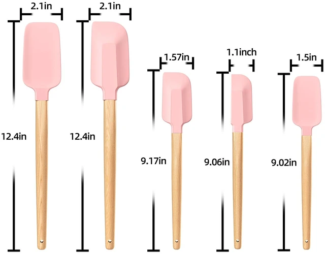 Alt view image 3 of 7 - Wooden Handle Silicone Rubber Spatula Set 5 Piece for Kitchen Baking, Jars,Cooking, and Mixing High Heat Resistant Non Stick Dishwasher Safe BPA-Free (Pink)