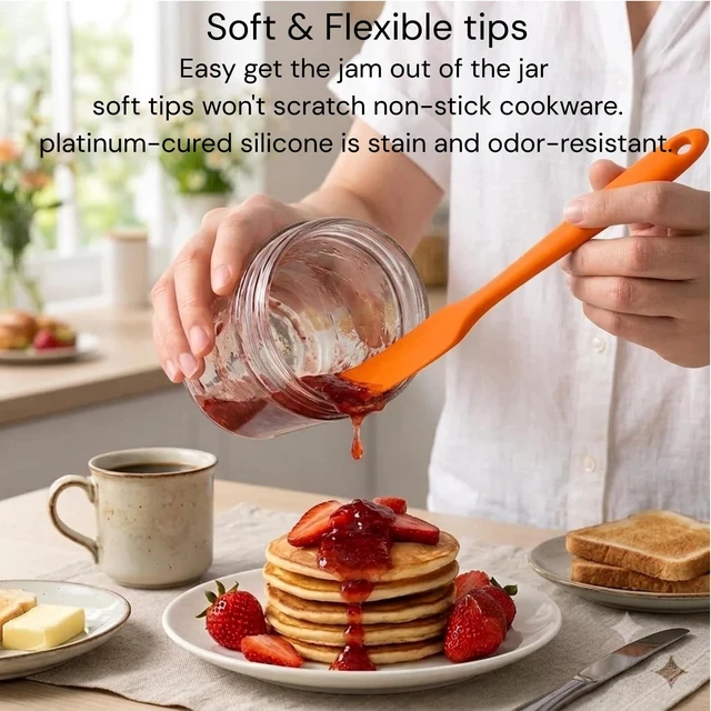 Alt view image 3 of 5 - 5pcs Silicone Jar Spatulas set, Cake Cream Spatulas Set, 9.8 inch Non-Stick Heat Resistant Mixing Butter Spatulas Baking Scrapers for Jars Blenders Cooking Stirring