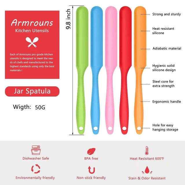 Alt view image 5 of 5 - 5pcs Silicone Jar Spatulas set, Cake Cream Spatulas Set, 9.8 inch Non-Stick Heat Resistant Mixing Butter Spatulas Baking Scrapers for Jars Blenders Cooking Stirring