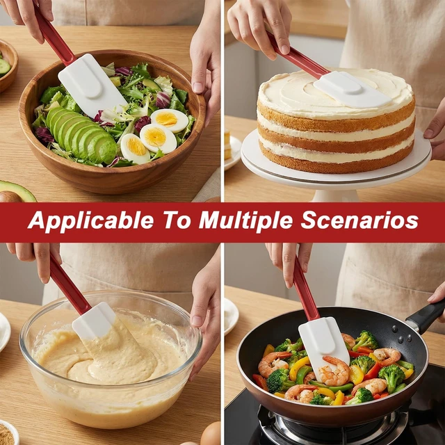 Alt view image 4 of 7 - 15 Pcs 10 Inch Rubber Spatulas Silicone Spatula Set, Commercial Spatula Bulk High-Temp 500 Fahrenheit Heat Resistant, Non Stick Scraper Flexible for Kitchen Cook Mix Fry Spread Bake, Dishwasher Safe