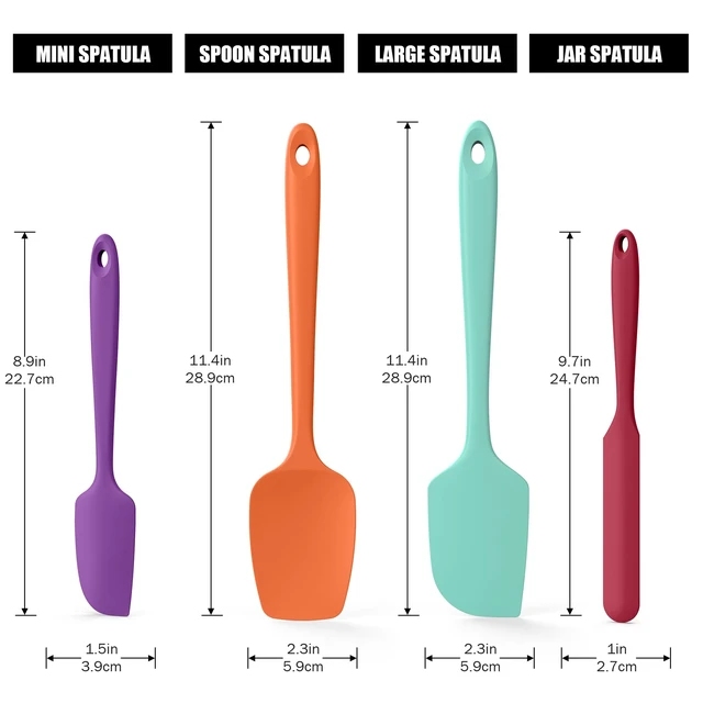 Alt view image 2 of 7 - 600°F Heat Resistant Silicone Spatula Scrapers (Set of 4, Multi-4) | Food Grade Kitchen Rubber Baking Cooking Tool Nonstick Utensil Set for Mixing, Scraping, Folding, Stirring, Serving
