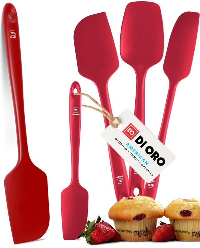 Main image of DI ORO Silicone Spatula Set - 600F Heat Resistant, 5-Pc Red | Rubber scraper won't scratch nonstick pans; For baking, cooking, mixing, and frosting; BPA-free and dishwasher safe