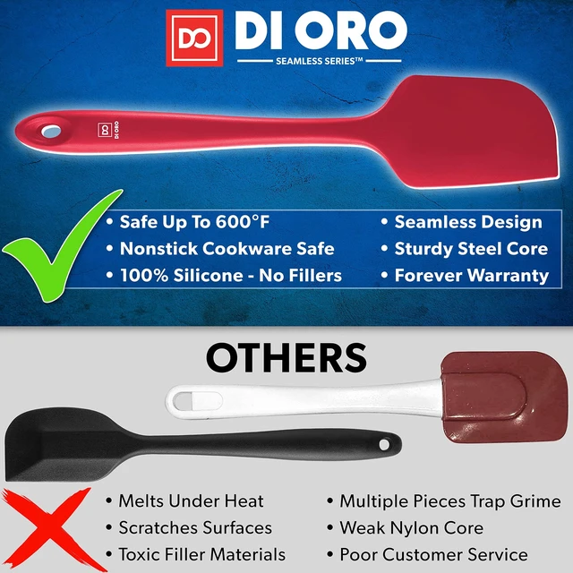 Alt view image 2 of 7 - DI ORO Silicone Spatula Set - 600F Heat Resistant, 5-Pc Red | Rubber scraper won't scratch nonstick pans; For baking, cooking, mixing, and frosting; BPA-free and dishwasher safe