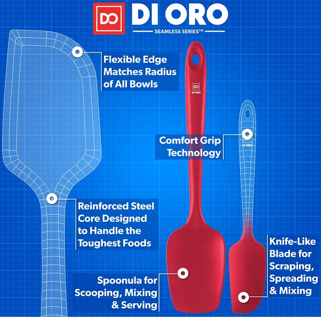 Alt view image 3 of 7 - DI ORO Silicone Spatula Set - 600F Heat Resistant, 5-Pc Red | Rubber scraper won't scratch nonstick pans; For baking, cooking, mixing, and frosting; BPA-free and dishwasher safe