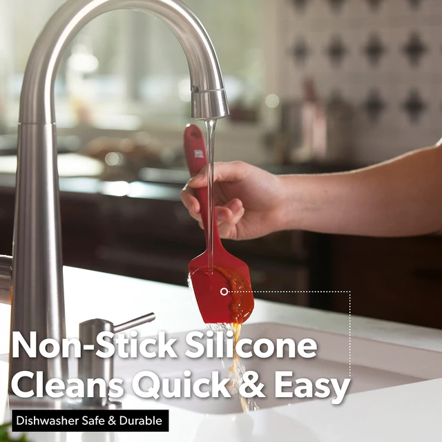 Alt view image 7 of 7 - DI ORO Silicone Spatula Set - 600F Heat Resistant, 5-Pc Red | Rubber scraper won't scratch nonstick pans; For baking, cooking, mixing, and frosting; BPA-free and dishwasher safe