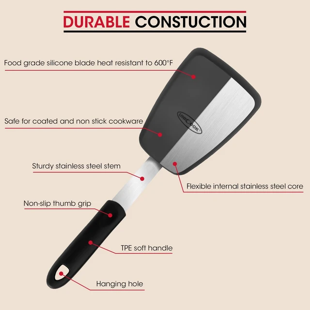 Alt view image 3 of 7 - 2-Piece Silicone Spatula Turner Set for Everyday Cooking, Black | Flexible Heat-Resistant Silicone Head, Non-Stick Safe, Non-Slip Grip, Sturdy Design for Flipping Eggs Burgers & More