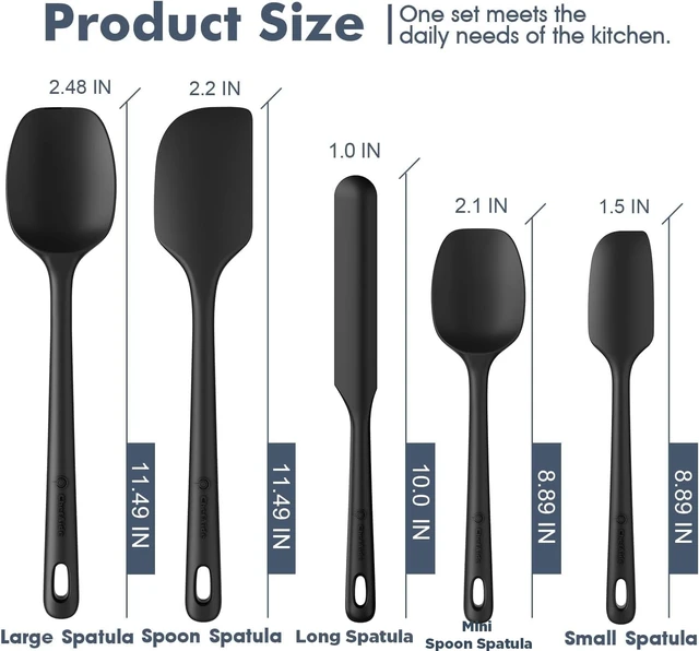 Alt view image 2 of 7 - 5 Pieces Silicone Spatulas Set, Heat Resistant Rubber Spatula | Food Grade Silicone, Heat Resistant Up to 600°F, Upgrade Strong Handle, Safe for Nonstick Cookware,Ideal for Cooking & Baking