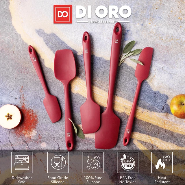 Alt view image 4 of 7 - DI ORO Silicone Spatula Set - 600F Heat Resistant, 5-Pc Red | Rubber scraper won't scratch nonstick pans; For baking, cooking, mixing, and frosting; BPA-free and dishwasher safe