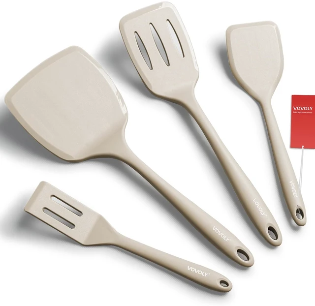 Main image of Silicone Spatula Set, 600°F Heat Resistant Kitchen Utensils, 4-Pcs, Khaki | BPA Free & Non Toxic Cooking Flipper for Eggs & Pancakes, Non Stick & Non Scratch Turners, Seamless Design & Dishwasher Safe