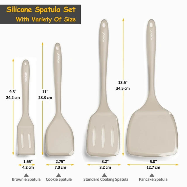 Alt view image 2 of 7 - Silicone Spatula Set, 600°F Heat Resistant Kitchen Utensils, 4-Pcs, Khaki | BPA Free & Non Toxic Cooking Flipper for Eggs & Pancakes, Non Stick & Non Scratch Turners, Seamless Design & Dishwasher Safe