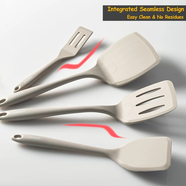 Alt view image 4 of 7 - Silicone Spatula Set, 600°F Heat Resistant Kitchen Utensils, 4-Pcs, Khaki | BPA Free & Non Toxic Cooking Flipper for Eggs & Pancakes, Non Stick & Non Scratch Turners, Seamless Design & Dishwasher Safe