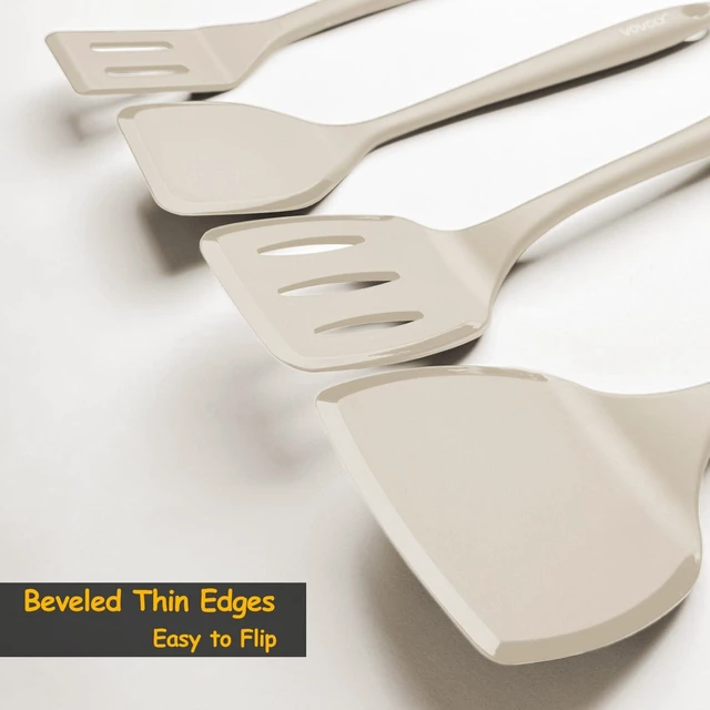 Alt view image 3 of 7 - Silicone Spatula Set, 600°F Heat Resistant Kitchen Utensils, 4-Pcs, Khaki | BPA Free & Non Toxic Cooking Flipper for Eggs & Pancakes, Non Stick & Non Scratch Turners, Seamless Design & Dishwasher Safe