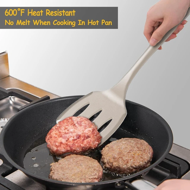 Alt view image 5 of 7 - Silicone Spatula Set, 600°F Heat Resistant Kitchen Utensils, 4-Pcs, Khaki | BPA Free & Non Toxic Cooking Flipper for Eggs & Pancakes, Non Stick & Non Scratch Turners, Seamless Design & Dishwasher Safe