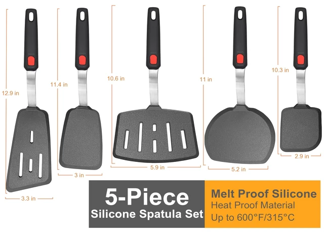 Alt view image 5 of 7 - Mixed 5 Piece Silicone Spatula Set,No-Melt Handle and Blade | 600F Heat-Resistant,Kitchen Cooking Utensils for Nonstick Cookware, Spatula Turner for Egg,Pancake,Burger,Dishwasher Safe