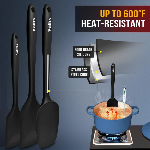 Alt view image 2 of 7 - 600°F High Heat Resistant Silicone Spatula Set of 5- Food Grade Rubber Spatula Set for Baking Cooking & Mixing - BPA Free, Non Stick and Dishwasher Safe,black