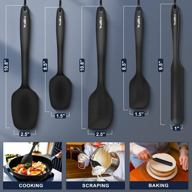 Alt view image 4 of 7 - 600°F High Heat Resistant Silicone Spatula Set of 5- Food Grade Rubber Spatula Set for Baking Cooking & Mixing - BPA Free, Non Stick and Dishwasher Safe,black