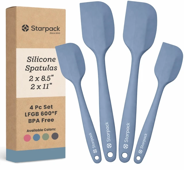 Main image of Scrape and Stir' Silicone Rubber Spatula Set (4-Piece) - LFGB Non Toxic, 600°F Heat Resistant, BPA-Free, One-Piece Kitchen Baking Spatulas - Dishwasher Safe for Nonstick Cookware Light Blue