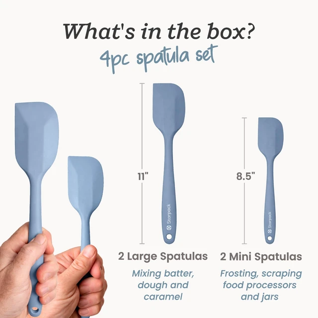 Alt view image 3 of 7 - Scrape and Stir' Silicone Rubber Spatula Set (4-Piece) - LFGB Non Toxic, 600°F Heat Resistant, BPA-Free, One-Piece Kitchen Baking Spatulas - Dishwasher Safe for Nonstick Cookware Light Blue
