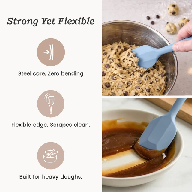 Alt view image 5 of 7 - Scrape and Stir' Silicone Rubber Spatula Set (4-Piece) - LFGB Non Toxic, 600°F Heat Resistant, BPA-Free, One-Piece Kitchen Baking Spatulas - Dishwasher Safe for Nonstick Cookware Light Blue