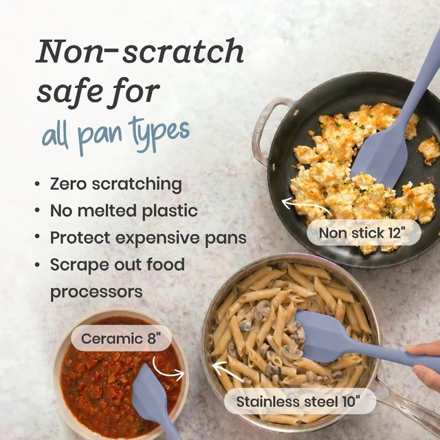 Alt view image 7 of 7 - Scrape and Stir' Silicone Rubber Spatula Set (4-Piece) - LFGB Non Toxic, 600°F Heat Resistant, BPA-Free, One-Piece Kitchen Baking Spatulas - Dishwasher Safe for Nonstick Cookware Light Blue