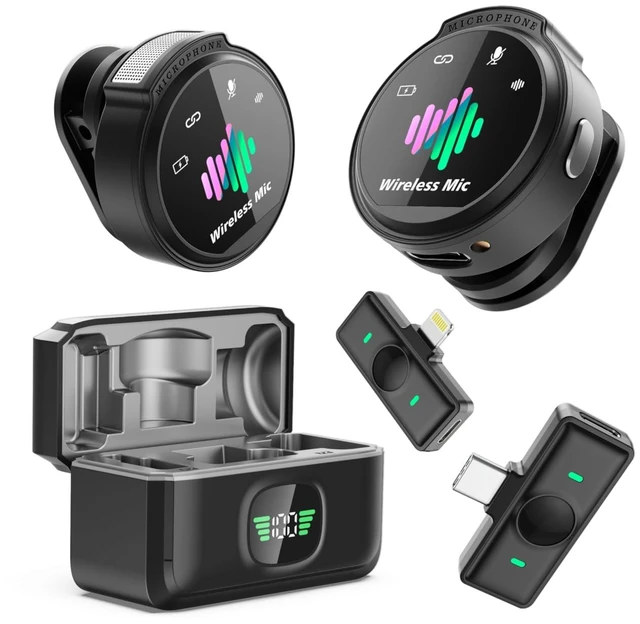 Main image of Wireless Lavalier Microphone for iPhone Black | Microphone for iPhone & Android -30dB Noise Reduction - Plug & Play - Mini Mic for Vlogging TikTok YouTube