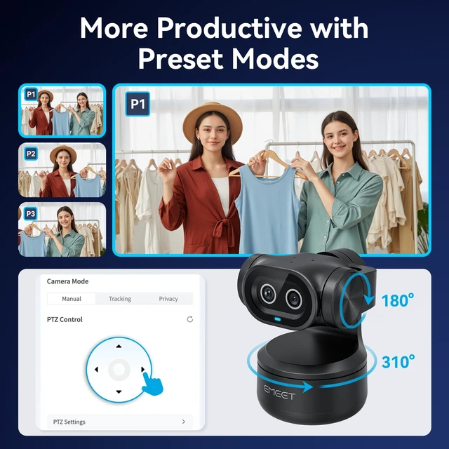 Alt view image 6 of 7 - PIXY Dual-Camera AI-Powered PTZ Camera 4K, AI Tracking | PDAF&AI Autofocus 0.2s, 1/2.55'' Sony Sensor, 3 Mics, Presets, 4K Webcam for Streaming and OBS/Twitch/Switch 2 Compatible