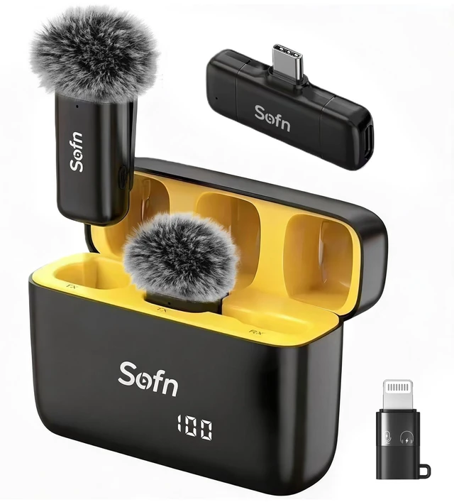 Main image of Wireless Microphone for iPhone & Android, Dual Lapel Mini Microphone | 24H Charging Case,Lavalier Clip-on,USB-C & Lightning,Noise Reduction,70 ft Range,Content Creators,Video Recording,Plug on
