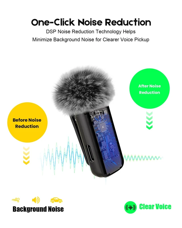 Alt view image 2 of 7 - Wireless Microphone for iPhone & Android, Dual Lapel Mini Microphone | 24H Charging Case,Lavalier Clip-on,USB-C & Lightning,Noise Reduction,70 ft Range,Content Creators,Video Recording,Plug on