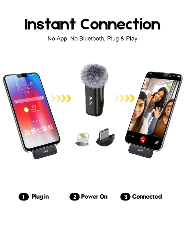 Alt view image 3 of 7 - Wireless Microphone for iPhone & Android, Dual Lapel Mini Microphone | 24H Charging Case,Lavalier Clip-on,USB-C & Lightning,Noise Reduction,70 ft Range,Content Creators,Video Recording,Plug on