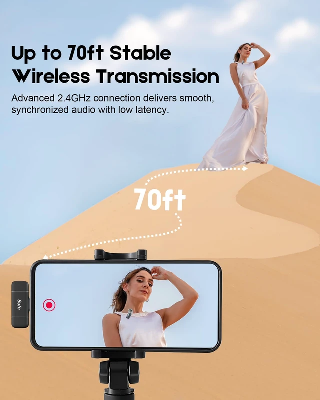 Alt view image 5 of 7 - Wireless Microphone for iPhone & Android, Dual Lapel Mini Microphone | 24H Charging Case,Lavalier Clip-on,USB-C & Lightning,Noise Reduction,70 ft Range,Content Creators,Video Recording,Plug on