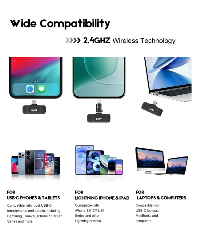 Alt view image 7 of 7 - Wireless Microphone for iPhone & Android, Dual Lapel Mini Microphone | 24H Charging Case,Lavalier Clip-on,USB-C & Lightning,Noise Reduction,70 ft Range,Content Creators,Video Recording,Plug on
