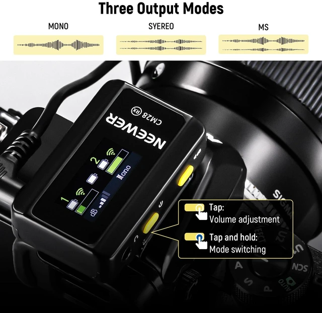 Alt view image 5 of 7 - NEEWER CM28 Wireless Lavalier Microphone, Smart Noise Cancelling Lav Mic, 48KHz/16Bit 9hrs Uncompressed Recording, 200m Range, 4GB Storage for iPhone, Android, Camera, 1 RX + 2 TX + Charging Case