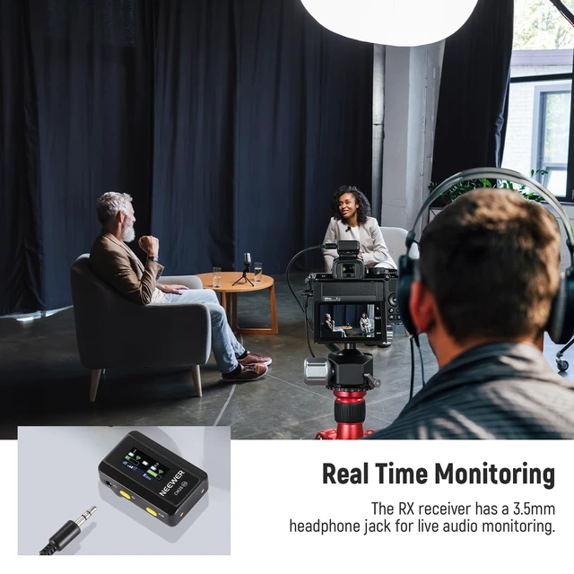 Alt view image 6 of 7 - NEEWER CM28 Wireless Lavalier Microphone, Smart Noise Cancelling Lav Mic, 48KHz/16Bit 9hrs Uncompressed Recording, 200m Range, 4GB Storage for iPhone, Android, Camera, 1 RX + 2 TX + Charging Case