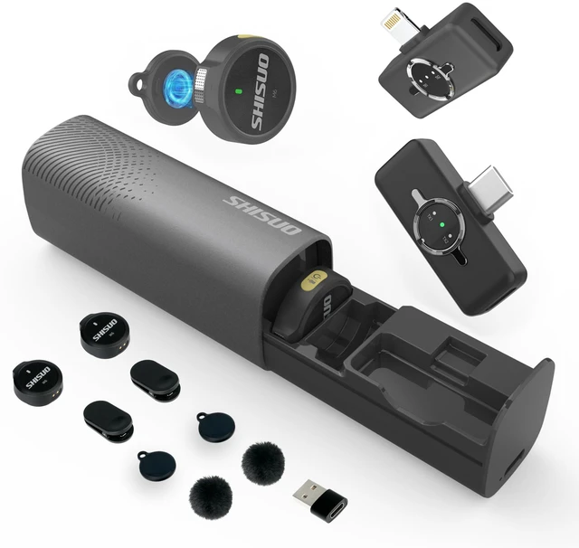 Main image of Wireless Microphone for iPhone Android, Magnetic Lavalier Lapel Mic | iPhone 16 15 14 & Android, AI Noise Cancelling, Charging Case, 2 Transmitters for Dual Interviews, PC