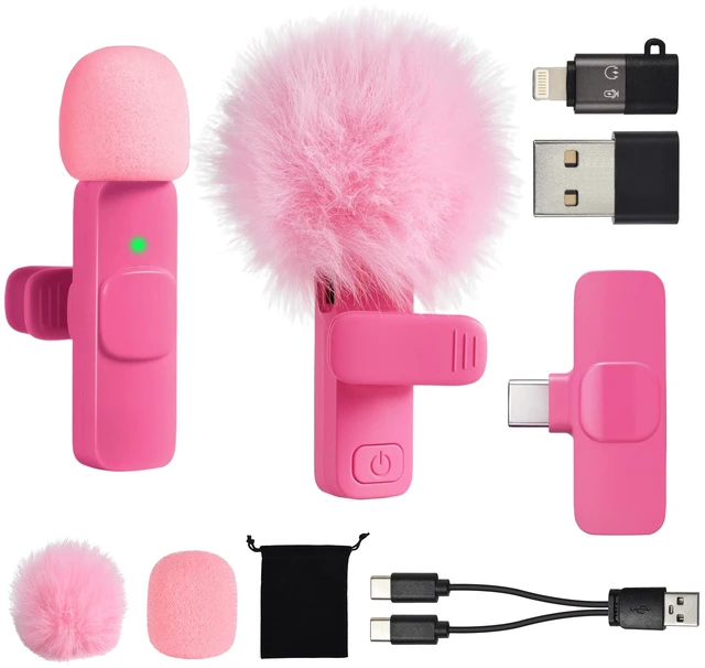 Main image of Mini Hot Pink Microphone for iphone Android Phone Tablet ipad PC, Usb C Wireless Lavalier Mic for Video Recording Vlogging Youtube Tiktok Podcast Interview content creators, Type C Tiny Microphones