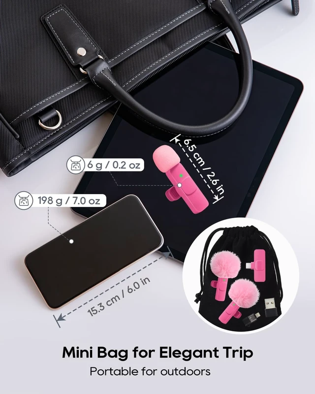 Alt view image 5 of 6 - Mini Hot Pink Microphone for iphone Android Phone Tablet ipad PC, Usb C Wireless Lavalier Mic for Video Recording Vlogging Youtube Tiktok Podcast Interview content creators, Type C Tiny Microphones