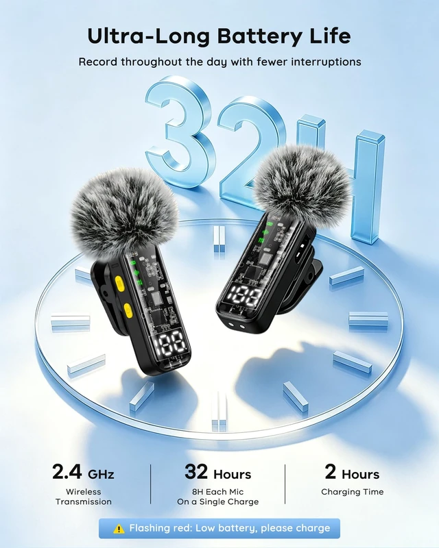 Alt view image 4 of 7 - 4-Pack Wireless Mini Lavalier Microphones for iPhone Android iPad | Noise Reduction & LED Digital Display, Magnetic Mini Mic for Video Recording Vlogging YouTube Podcast Interview