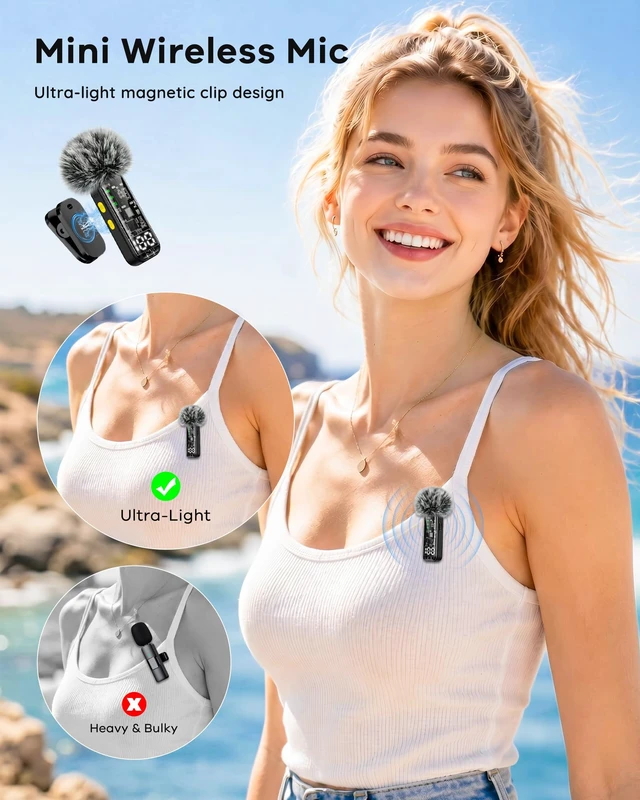 Alt view image 5 of 7 - 4-Pack Wireless Mini Lavalier Microphones for iPhone Android iPad | Noise Reduction & LED Digital Display, Magnetic Mini Mic for Video Recording Vlogging YouTube Podcast Interview