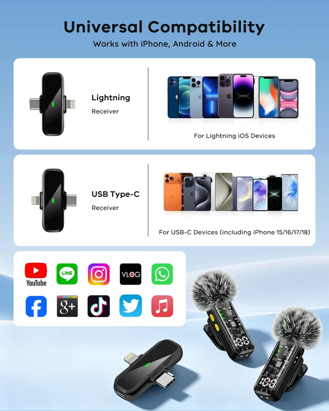 Alt view image 7 of 7 - 4-Pack Wireless Mini Lavalier Microphones for iPhone Android iPad | Noise Reduction & LED Digital Display, Magnetic Mini Mic for Video Recording Vlogging YouTube Podcast Interview