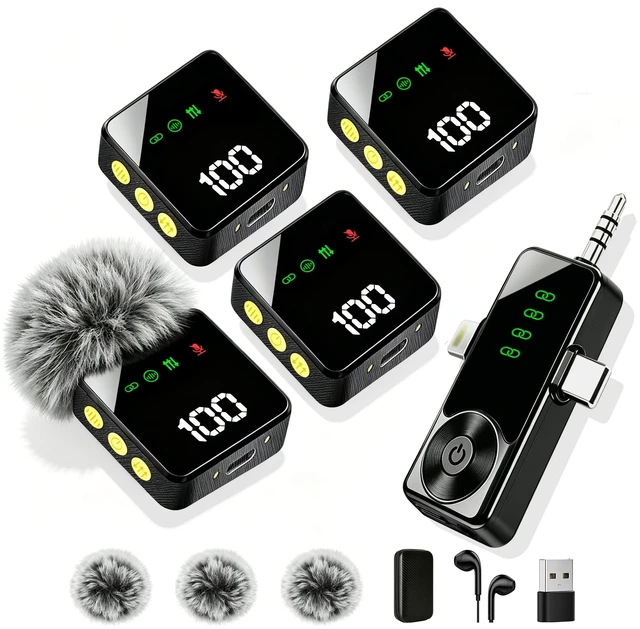 Main image of 4 Pack Wireless Lavalier Microphone for iPhone Android & Camera | Mini Mics with AI Noise Reduction, 40H Battery for 4-Person Interviews, Video Recording, Podcasts, YouTube, TikTok, Vlogging