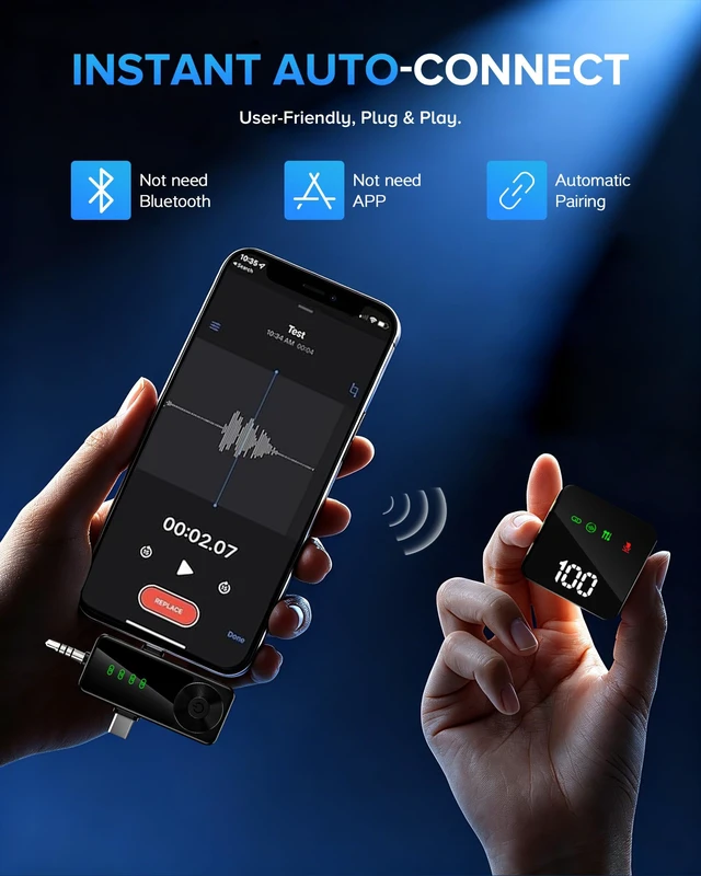 Alt view image 7 of 7 - 4 Pack Wireless Lavalier Microphone for iPhone Android & Camera | Mini Mics with AI Noise Reduction, 40H Battery for 4-Person Interviews, Video Recording, Podcasts, YouTube, TikTok, Vlogging