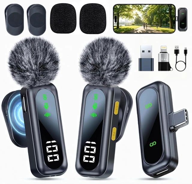 Main image of Wireless Lavalier Microphone, Mini Magnetic Clip-On Mic with LED Display, 2.4GHz Plug & Play Mic for iPhone, Android & iPad, Noise Reduction for Video Recording, Live Streaming, Vlog, YouTube, TikTok