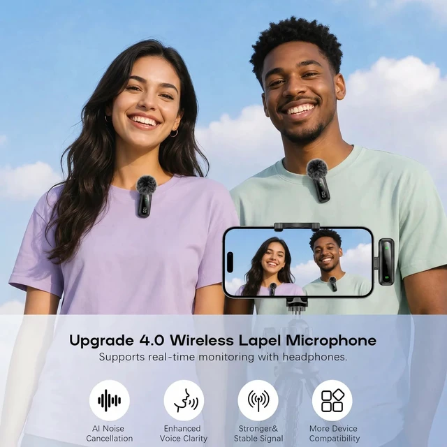 Alt view image 2 of 7 - Wireless Lavalier Microphone, Mini Magnetic Clip-On Mic with LED Display, 2.4GHz Plug & Play Mic for iPhone, Android & iPad, Noise Reduction for Video Recording, Live Streaming, Vlog, YouTube, TikTok