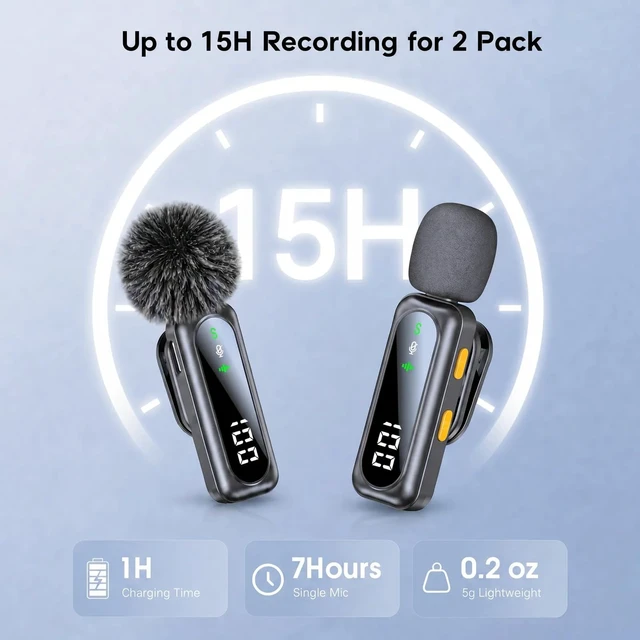 Alt view image 3 of 7 - Wireless Lavalier Microphone, Mini Magnetic Clip-On Mic with LED Display, 2.4GHz Plug & Play Mic for iPhone, Android & iPad, Noise Reduction for Video Recording, Live Streaming, Vlog, YouTube, TikTok
