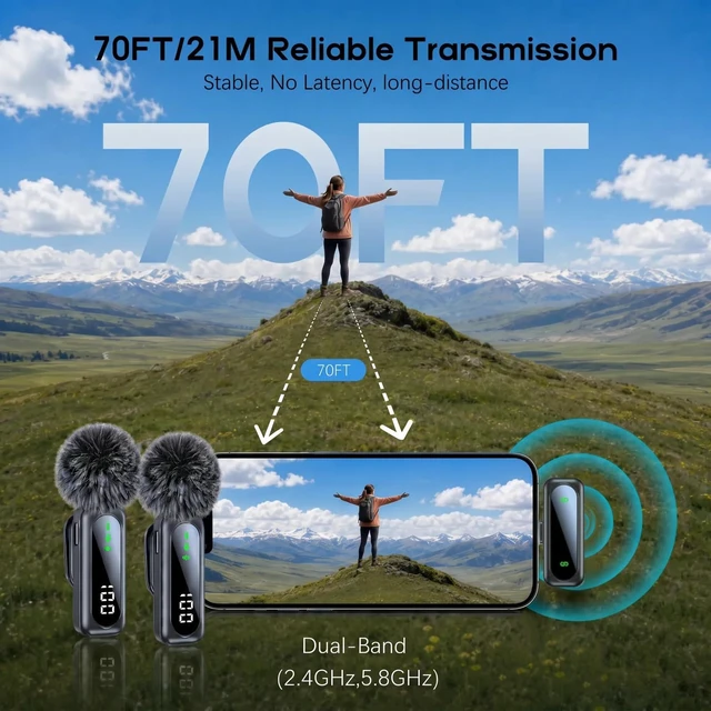 Alt view image 5 of 7 - Wireless Lavalier Microphone, Mini Magnetic Clip-On Mic with LED Display, 2.4GHz Plug & Play Mic for iPhone, Android & iPad, Noise Reduction for Video Recording, Live Streaming, Vlog, YouTube, TikTok