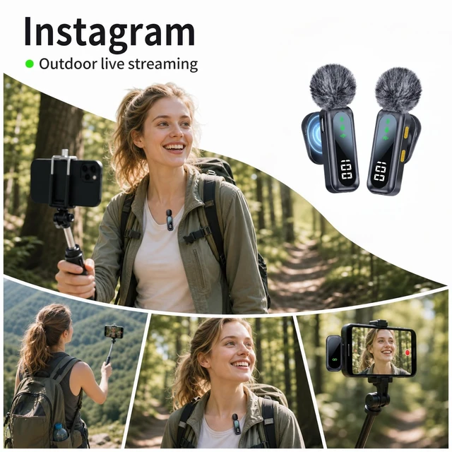 Alt view image 6 of 7 - Wireless Lavalier Microphone, Mini Magnetic Clip-On Mic with LED Display, 2.4GHz Plug & Play Mic for iPhone, Android & iPad, Noise Reduction for Video Recording, Live Streaming, Vlog, YouTube, TikTok