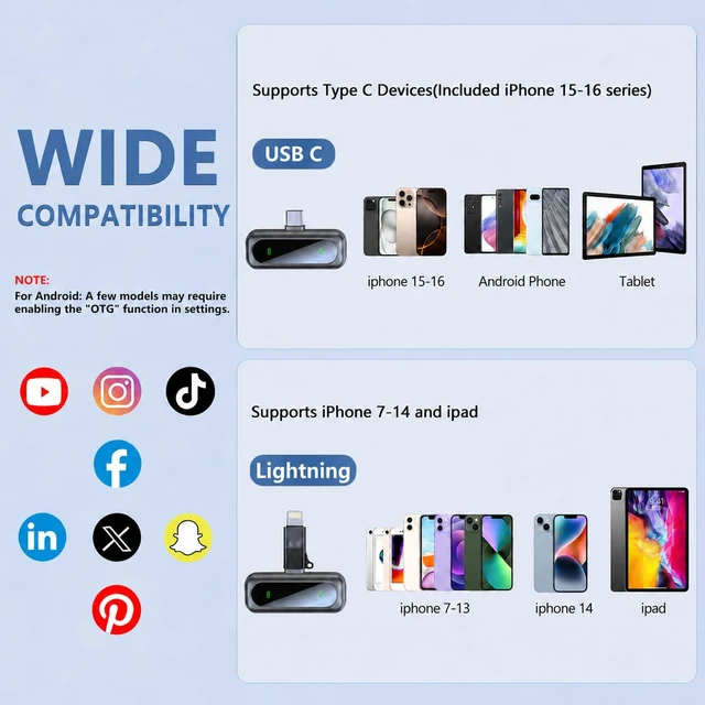 Alt view image 7 of 7 - Wireless Lavalier Microphone, Mini Magnetic Clip-On Mic with LED Display, 2.4GHz Plug & Play Mic for iPhone, Android & iPad, Noise Reduction for Video Recording, Live Streaming, Vlog, YouTube, TikTok