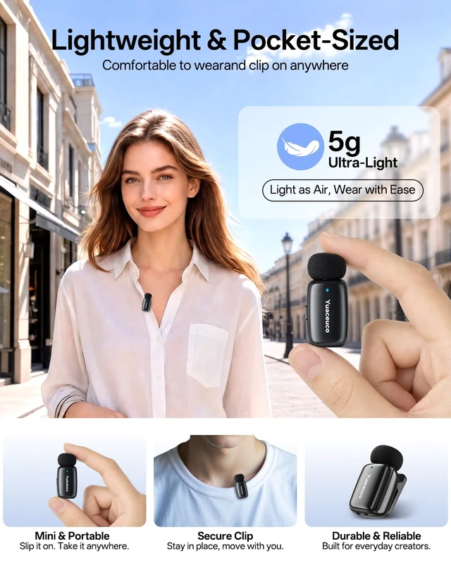 Alt view image 2 of 7 - Mini Wireless Lavalier Microphone for iPhone Vlogging | 3-Level Noise Cancelling,for iphone ipad Android,33H Working Time,Mini Clip Mic for YouTube,Video Recording,Tiktok