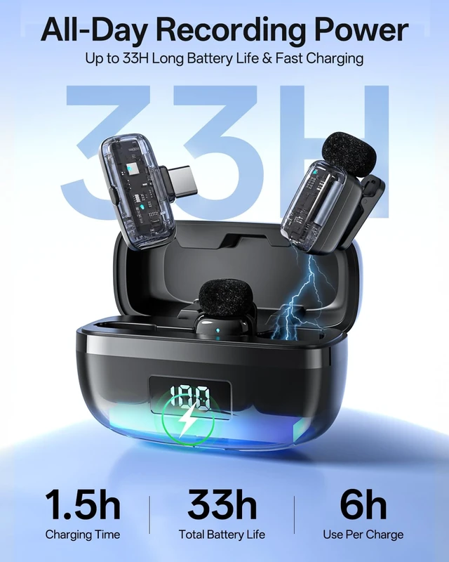 Alt view image 4 of 7 - Mini Wireless Lavalier Microphone for iPhone Vlogging | 3-Level Noise Cancelling,for iphone ipad Android,33H Working Time,Mini Clip Mic for YouTube,Video Recording,Tiktok