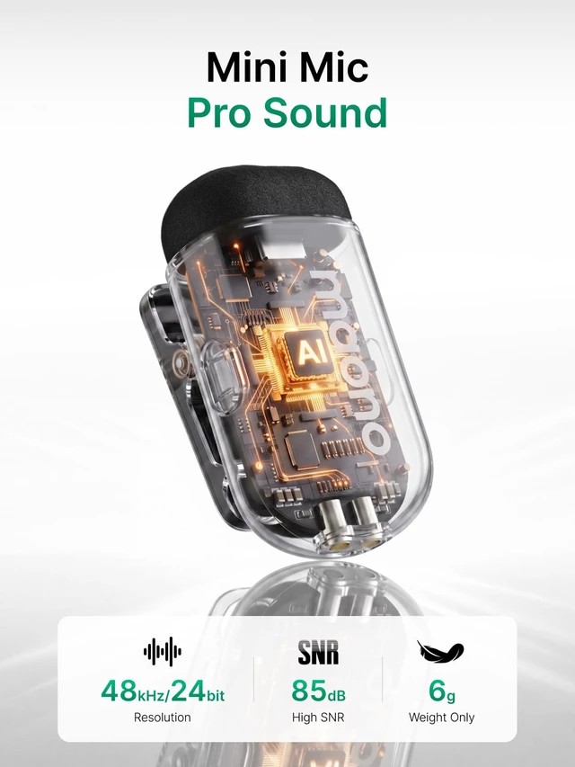 Alt view image 3 of 7 - T1 Mini Pro Wireless Lavalier Microphone for Video Content Creators | USB-C Clip on Lapel Mic for iPhone 17/16/15 Android PC, AI Noise Cancelling, 4EQ,3 Reverb, 328ft, 30H for YouTube Vlog Record